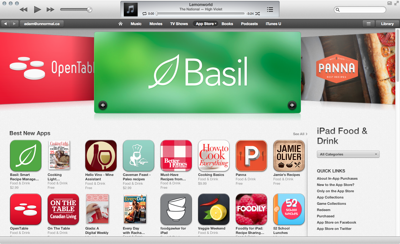 Basil featured in the iPad App Store