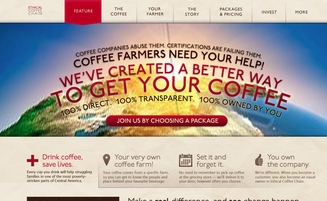Ethical Coffee Chain brand identity on a coffee bag