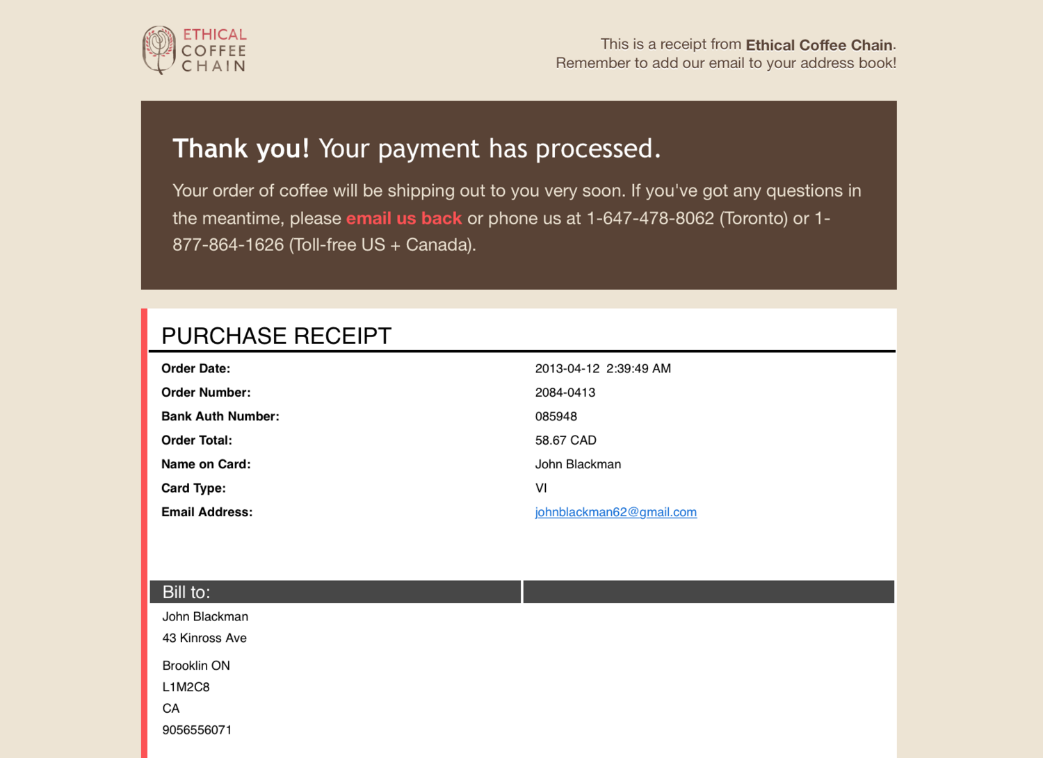 Ethical Coffee Chain product page