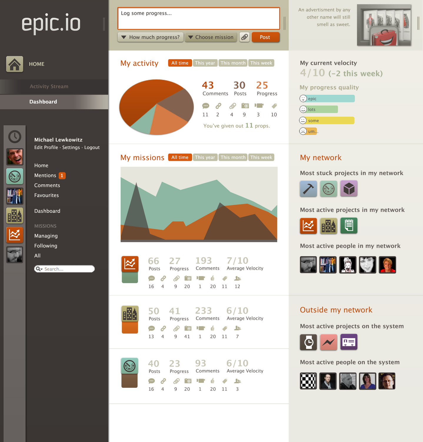 Epic.io dashboard with soft-metric charts