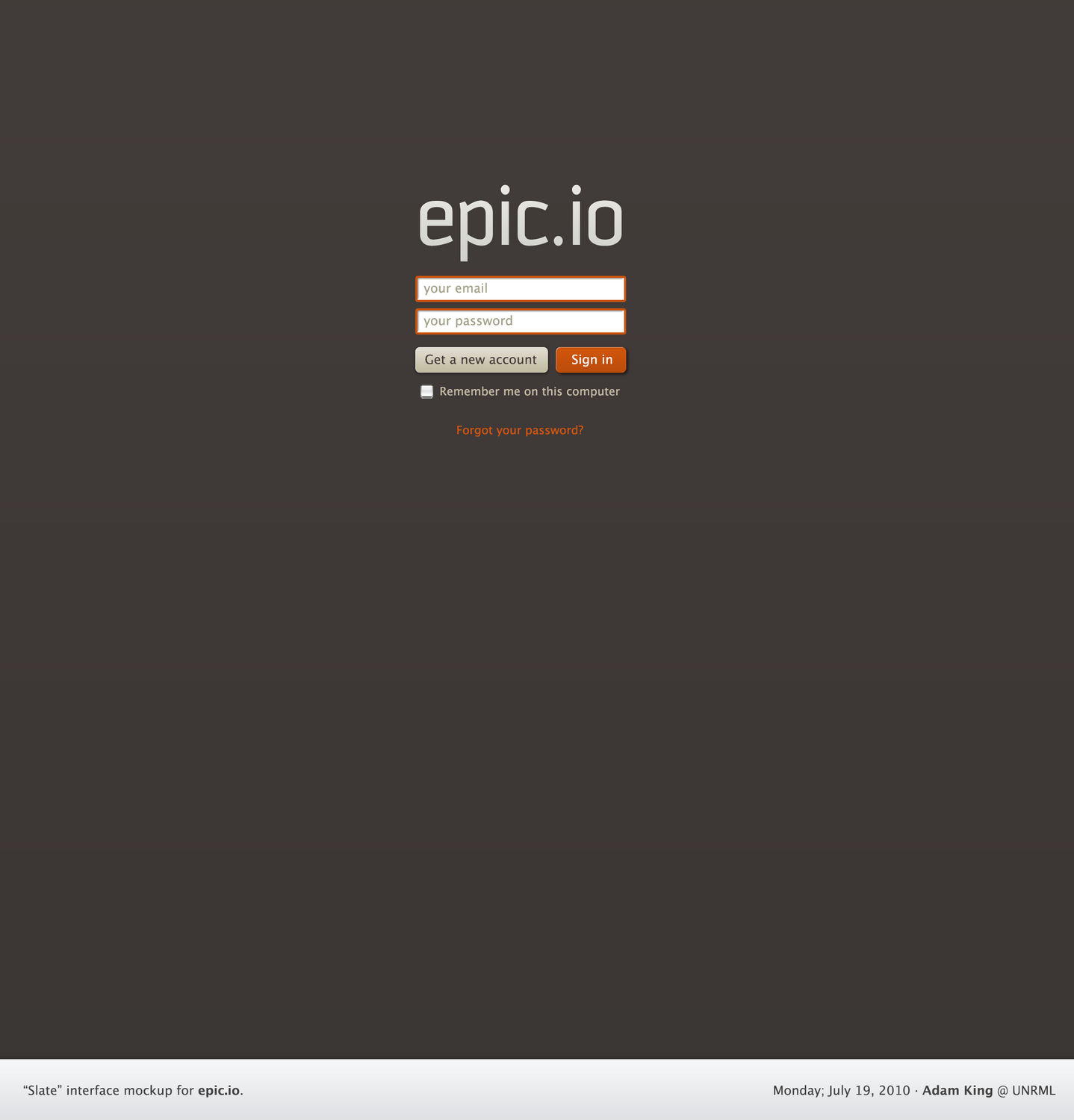 Epic.io login screen