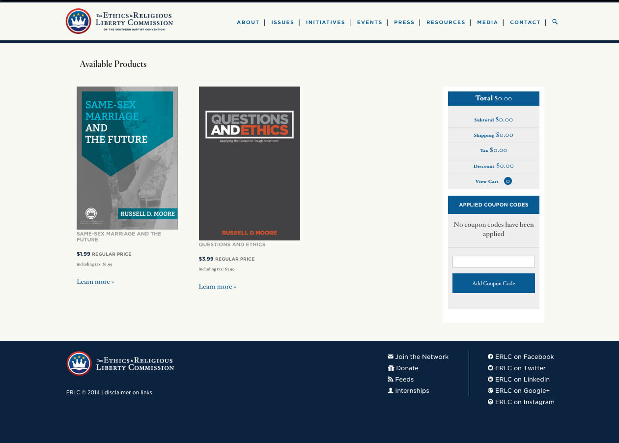 ERLC bookstore storefront on desktop