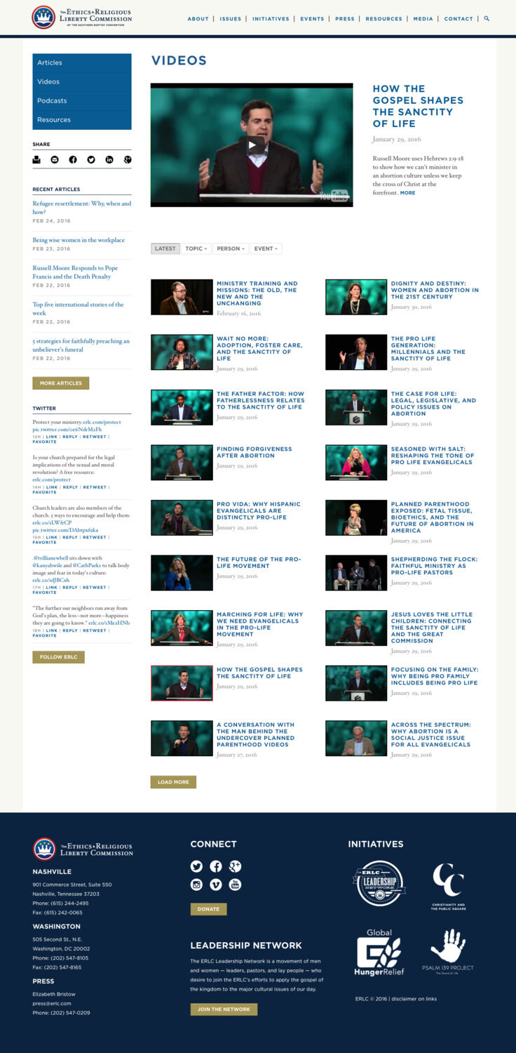 ERLC video page with live player and filters