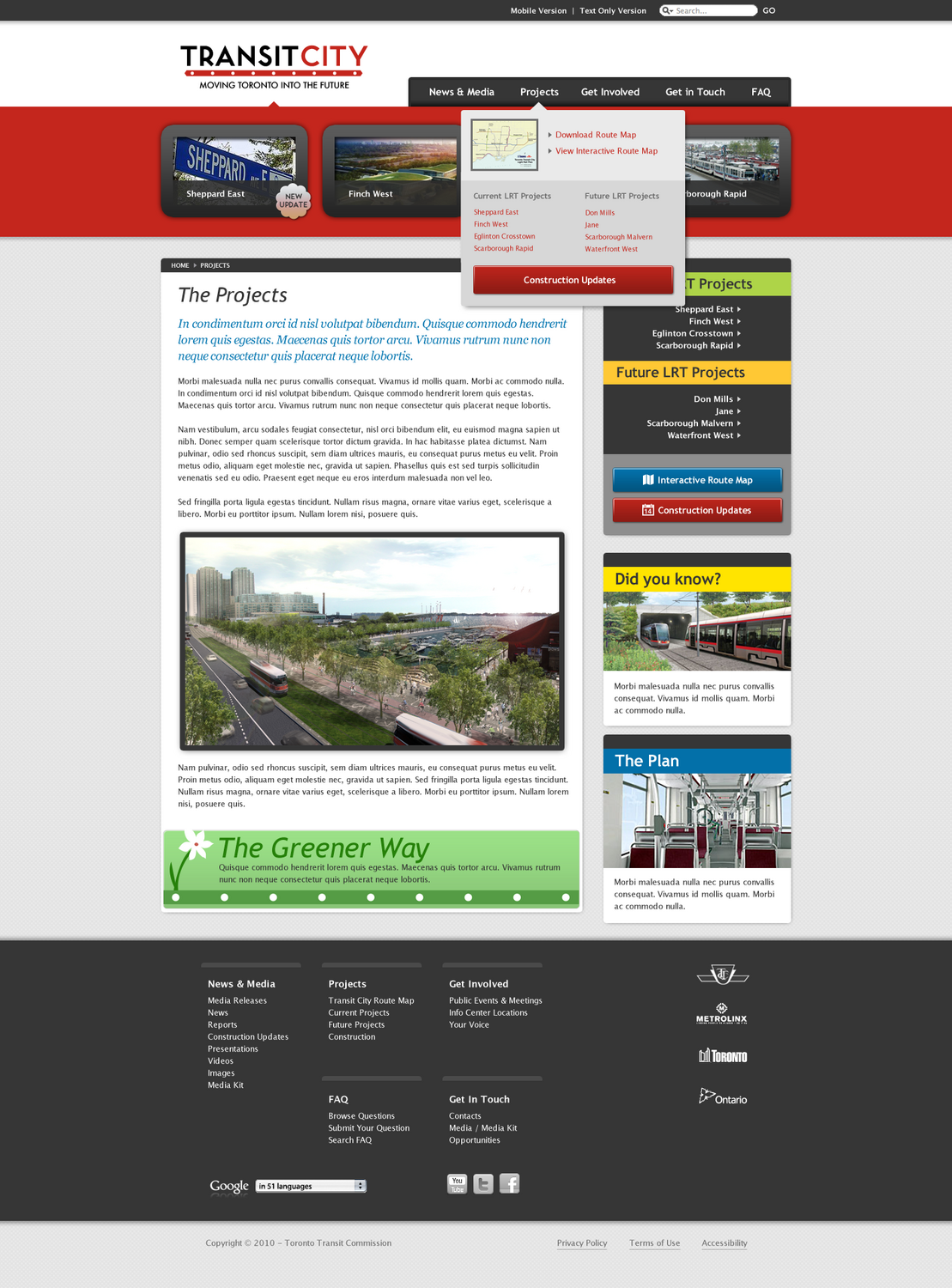 Transit City homepage mockup